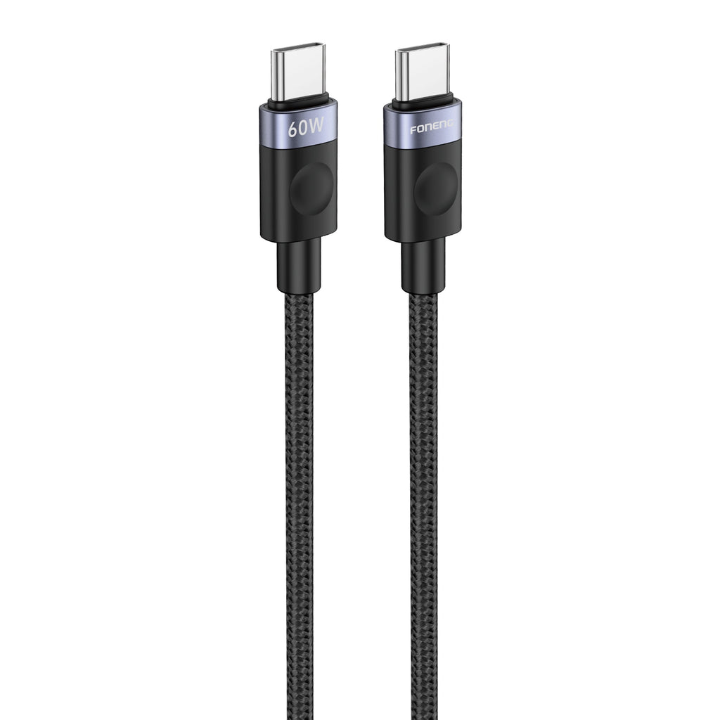FONENG X115 USB-A to Type-C Braided Cable 1M Black – 18W Fast Charging