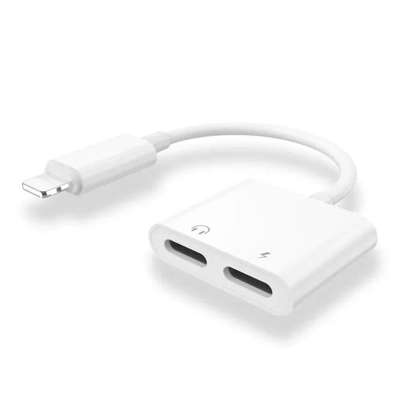 Lightning to 3.5mm headphone adapter with charging port front view