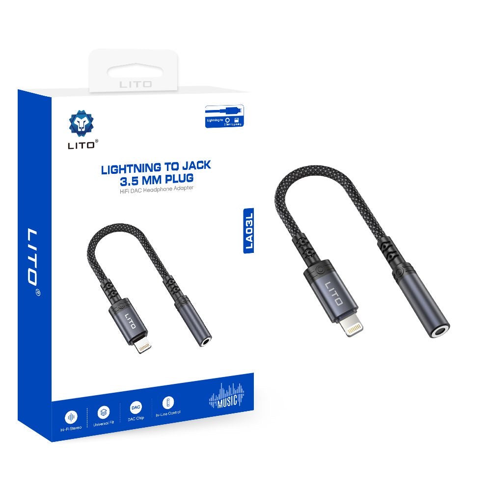 LITO LA03L Lightning to 3.5mm audio adapter front view