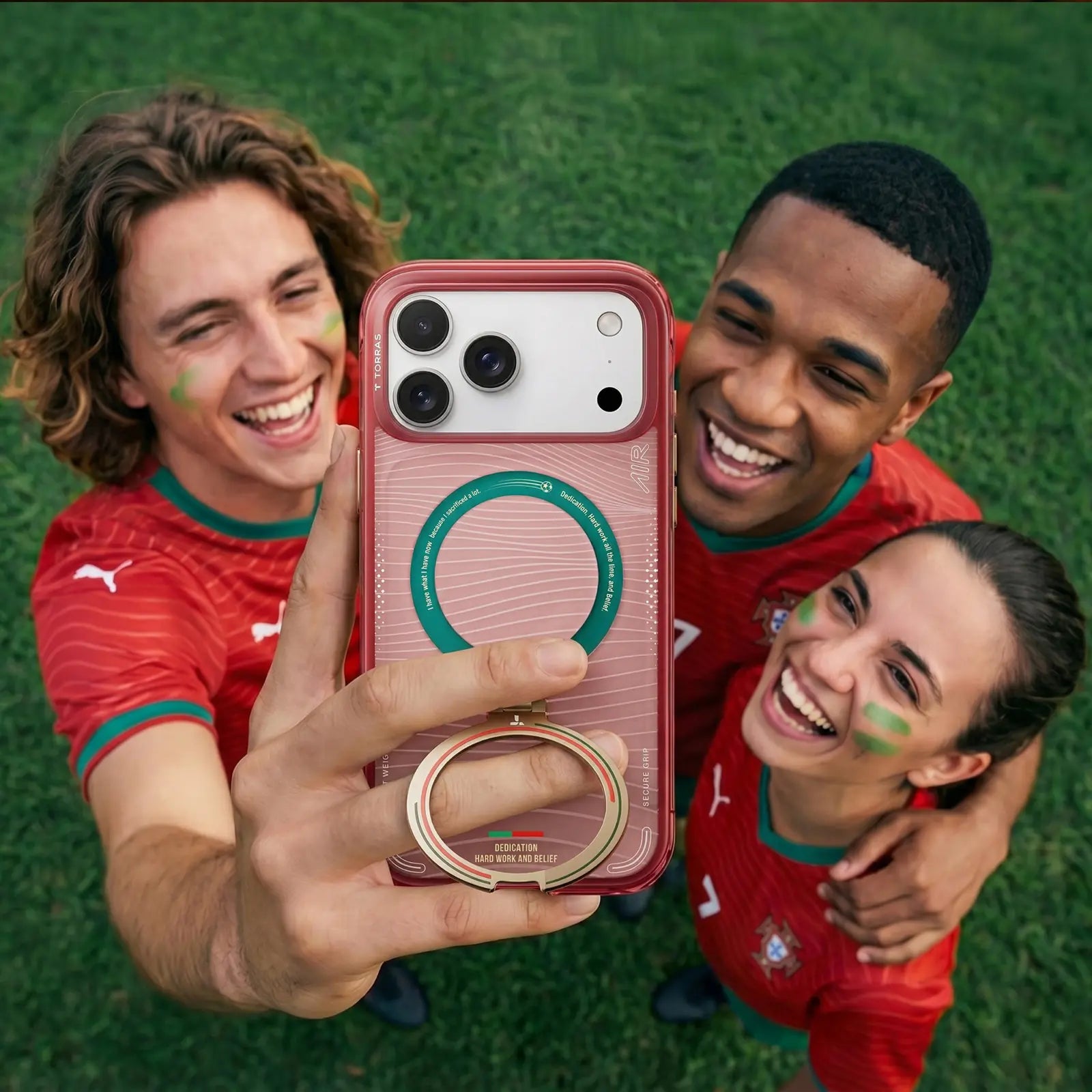 TORRAS FPF Glory Slash case for iPhone 17 Pro Max with 360-degree magnetic stand.
