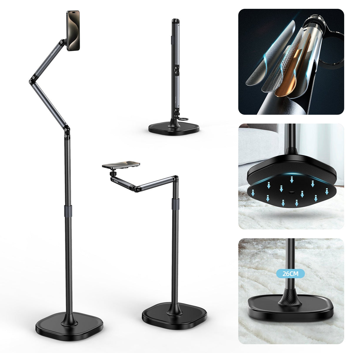 TELESIN magnetic floor stand for mobile video and live shooting