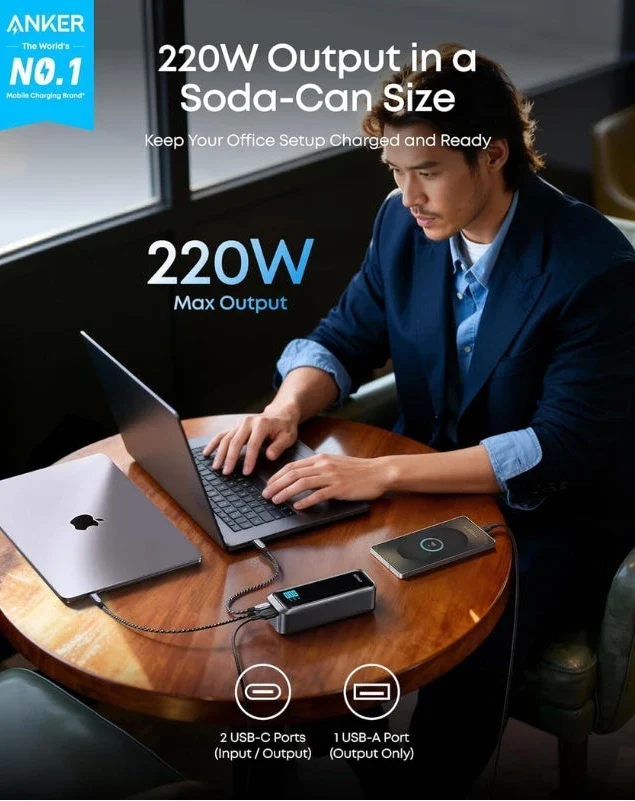 High-capacity Anker Prime portable charger with 220W output
