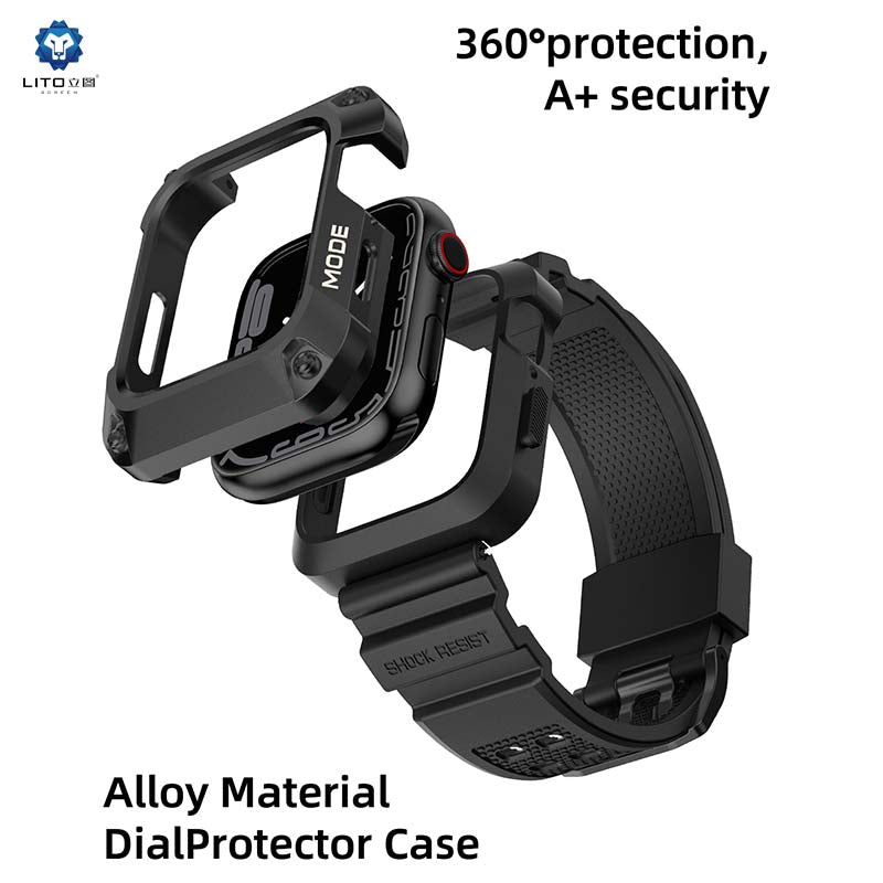 LITO LS-002 Apple Watch band with alloy case front view black