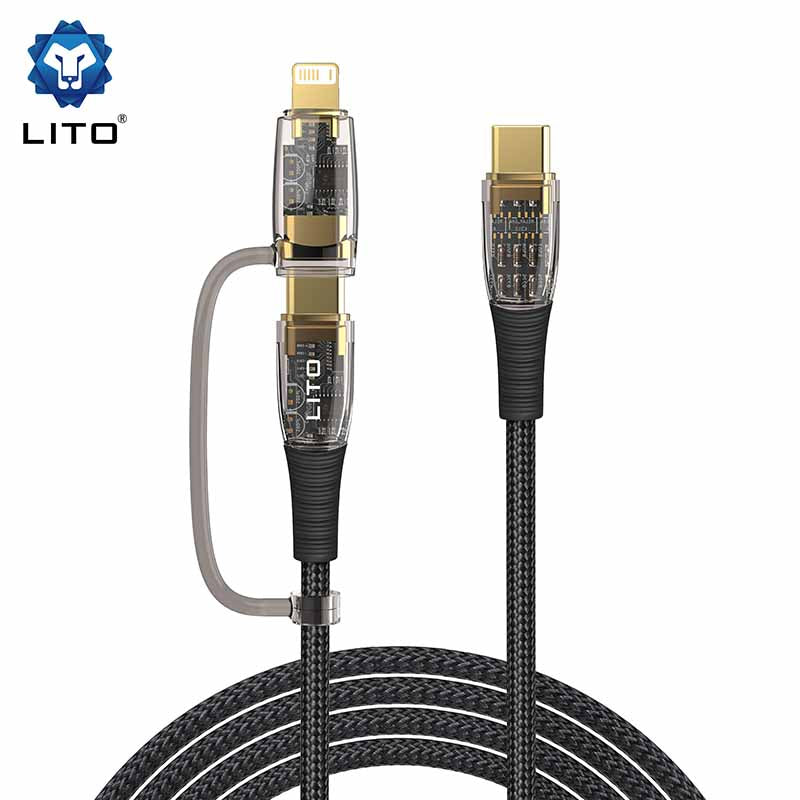LITO LD12 2-in-1 crystal cable USB-C and Lightning connectors