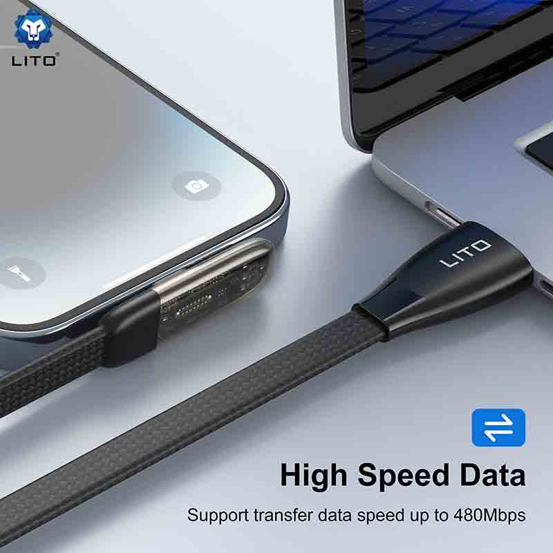 LITO LD11 90° Elbow Flat Braided 60W USB Charging Cable