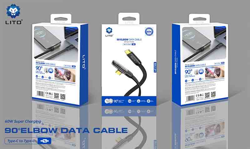 LITO LD11 90° Elbow Flat Braided 60W USB Charging Cable