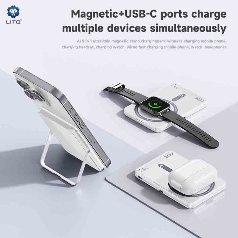LITO LP03 15W Ultra AI 5-in-1 Magnetic Power Bank