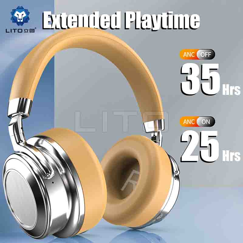 Cushioned ear cups on LITO LE02 headset for comfort
