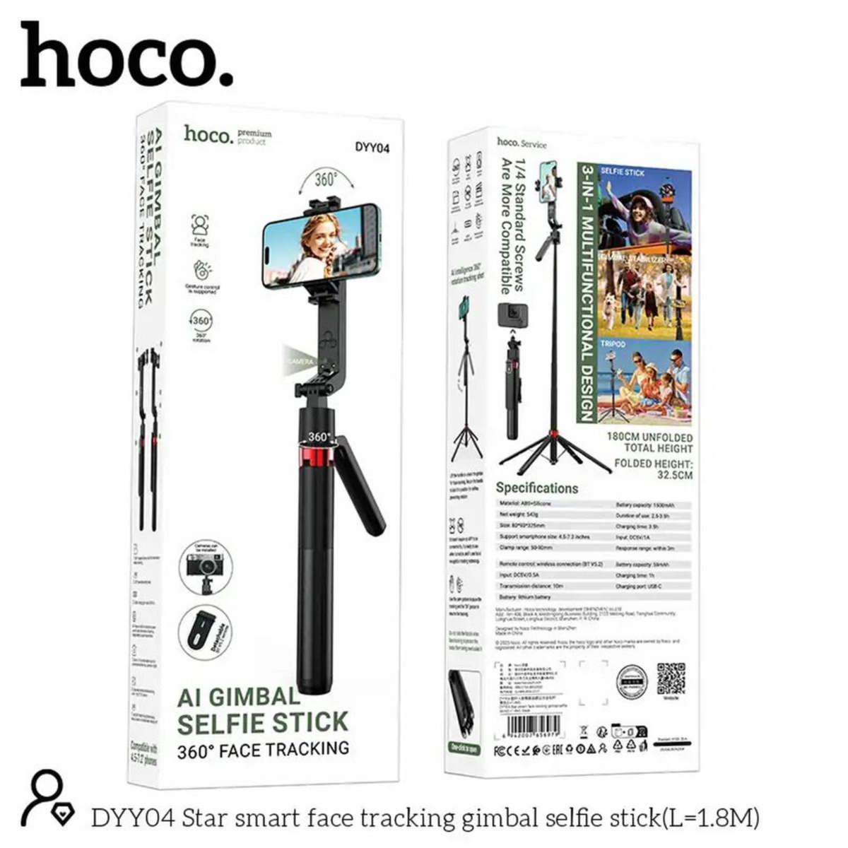 HOCO DYY04 Star AI Gimbal Selfie Stick – Face Tracking with Bluetooth Remote
