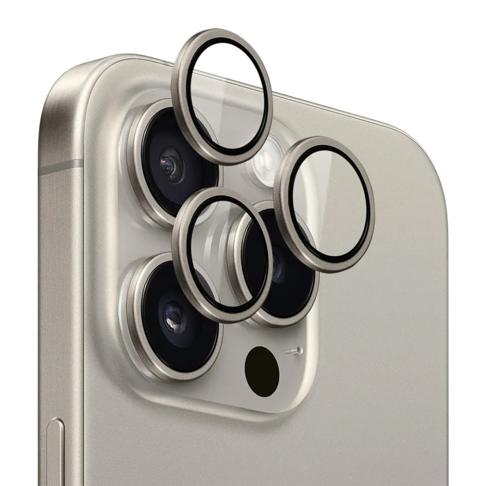 iPhone 15 camera lens protector set front view titanium ring