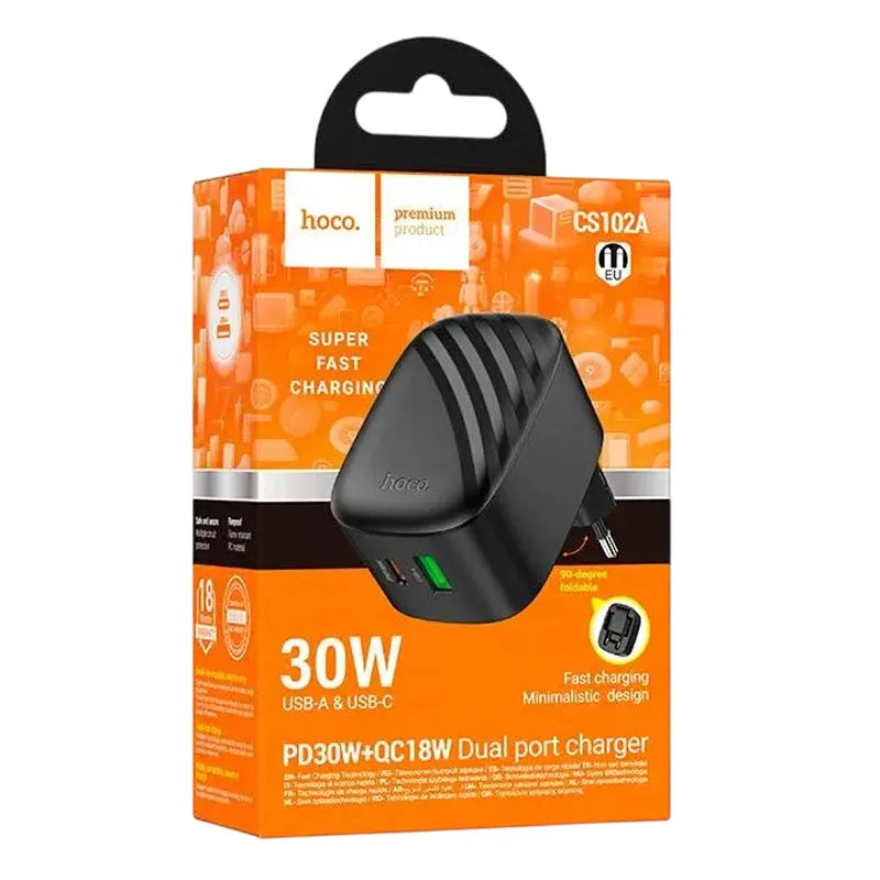 HOCO CS102A USB-A and USB-C dual port fast charger
