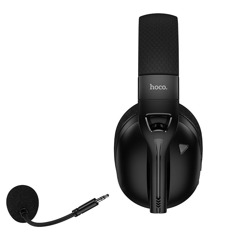Hoco W114 Magic headset showing four connection modes: 2.4G USB dongle, Bluetooth 5.3, Type-C and 3.5mm AUX ports
