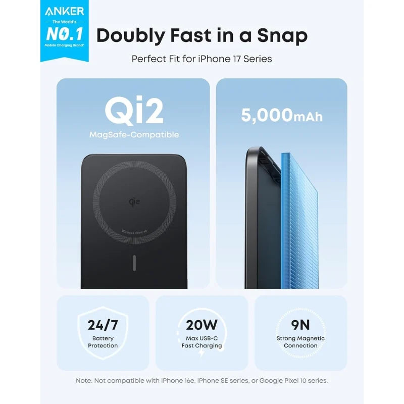 Compact Anker MagGo power bank with ultra-slim design
