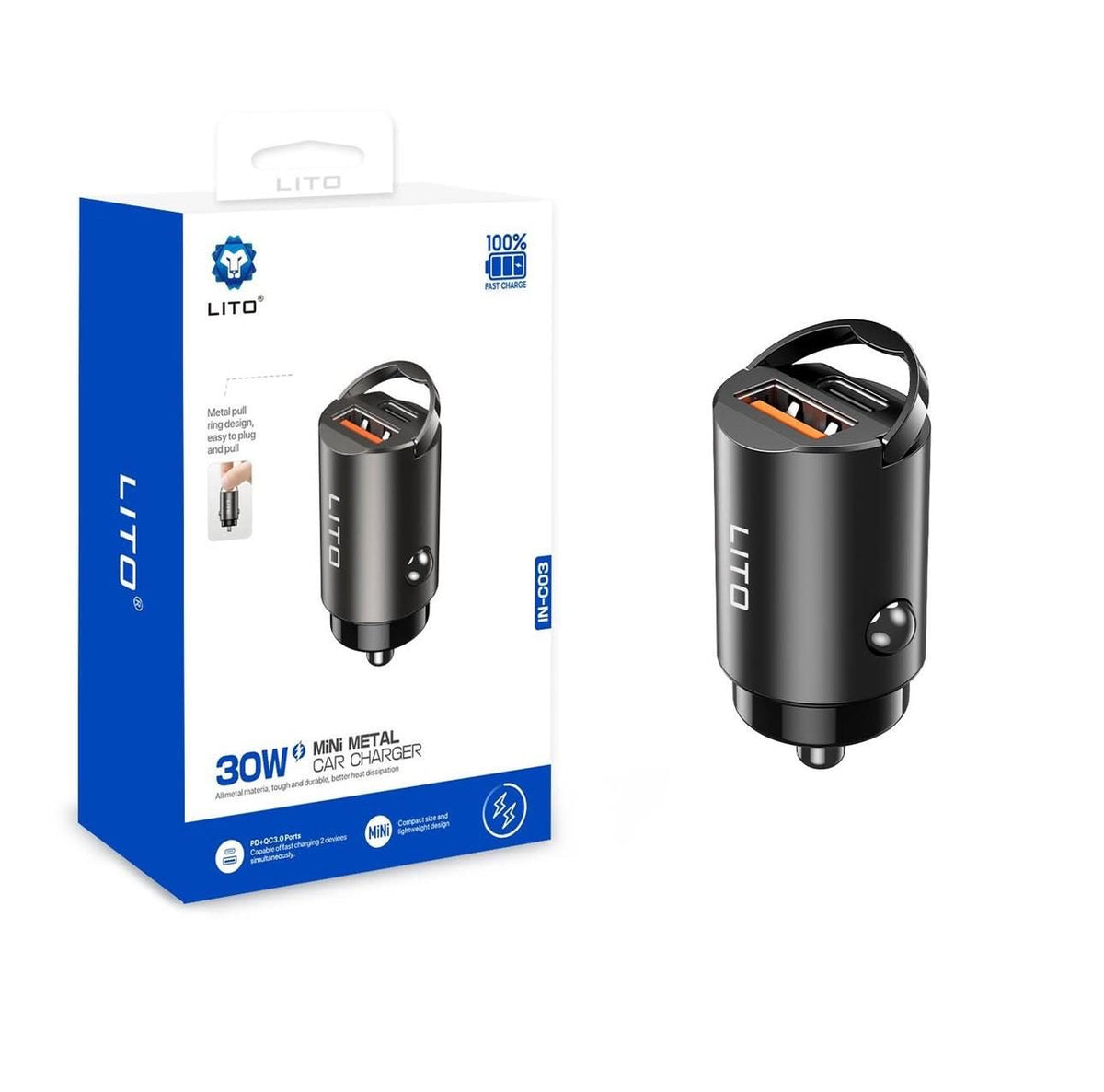 LITO IN-C03 transparent metal car charger front view
