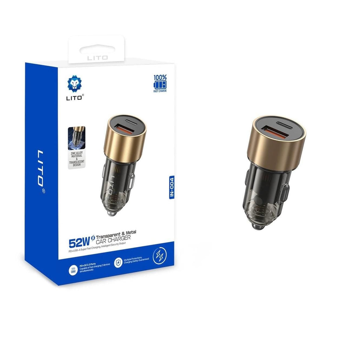 LITO IN-C04 USB-C and USB-A dual port close-up detail