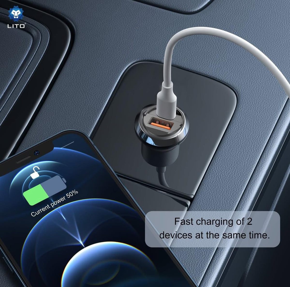 LITO IN-C03 transparent car charger in car socket installed