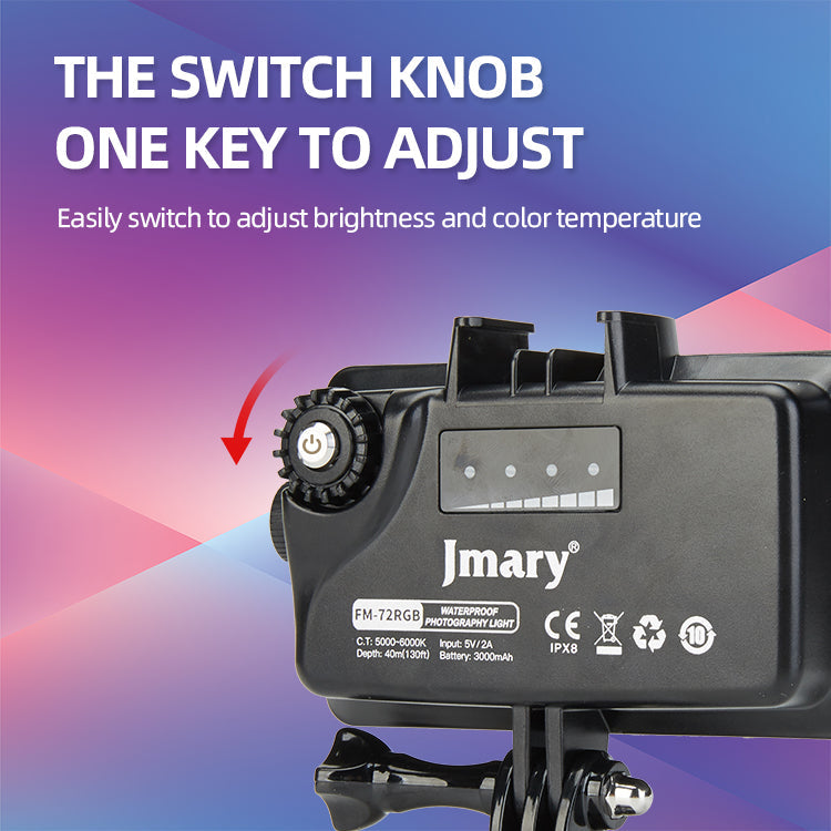 JMARY FM-72RGB Compact Waterproof LED Light – 3000mAh Battery