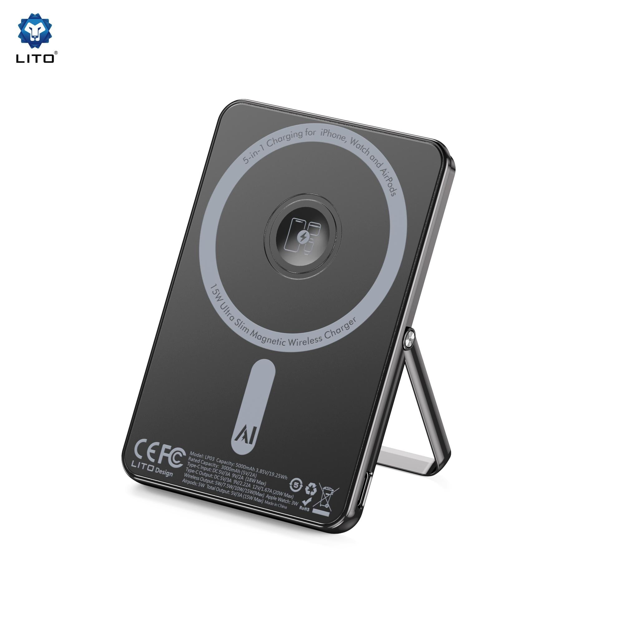 LITO LP03 15W Ultra AI 5-in-1 Magnetic Power Bank