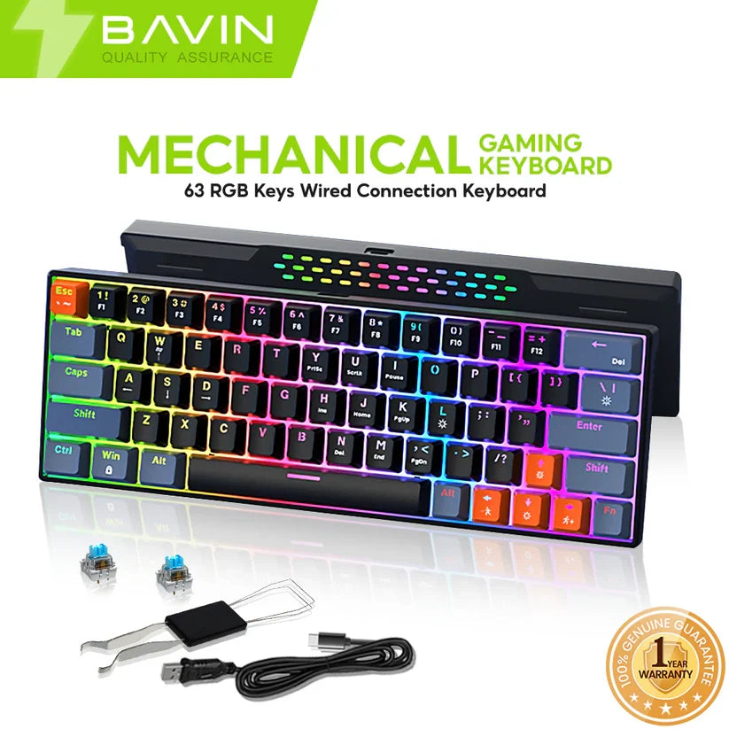 BAVIN G-K-998 RGB 63-Key Mechanical Gaming Keyboard w/ Wired Connection