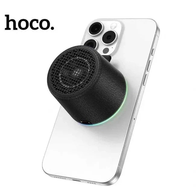 HOCO HC49 mini magnetic bluetooth speaker attached to metal surface
