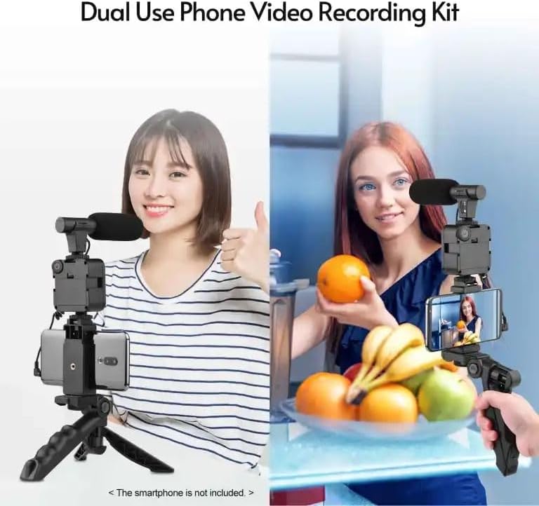 mobile vlogging kit with LED light and external microphone
