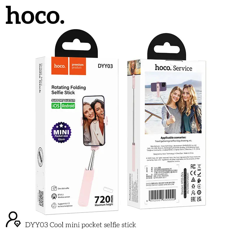 Pink Mini Pocket Selfie Stick 72cm HOCO DYY03