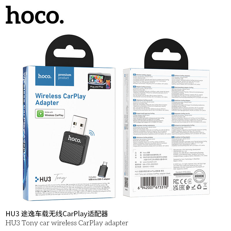 HOCO HU3 Wireless CarPlay Adapter – Plugged Into Car USB Port