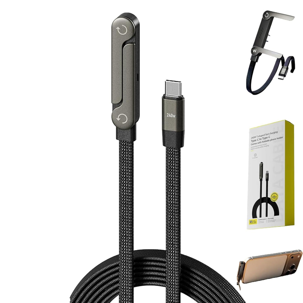 Basemo 2-in-1 Invisible Holder Charger Cable – 240W Fast Charging Cable with Built-in Phone Stand