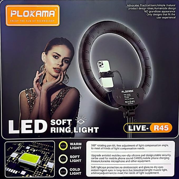 Plokama Live R45 ring light – remote, mounts and phone holders included