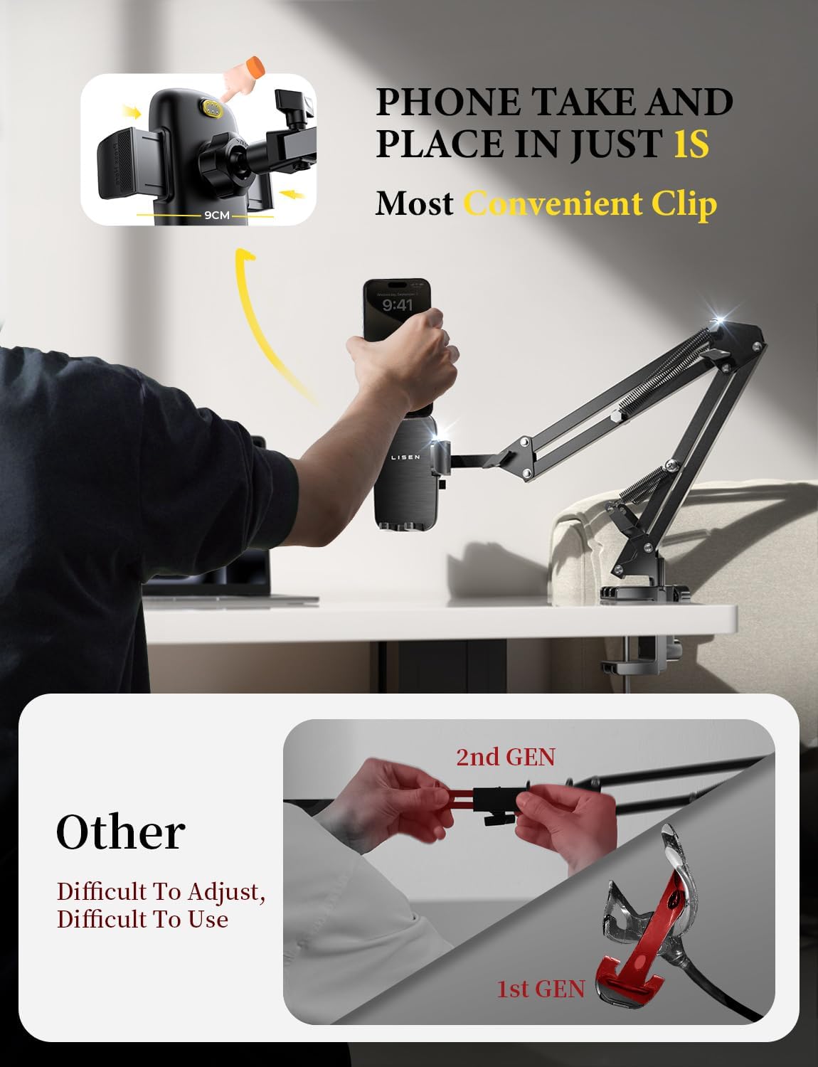 LISEN Gooseneck Phone Holder - 360 Degree Rotation