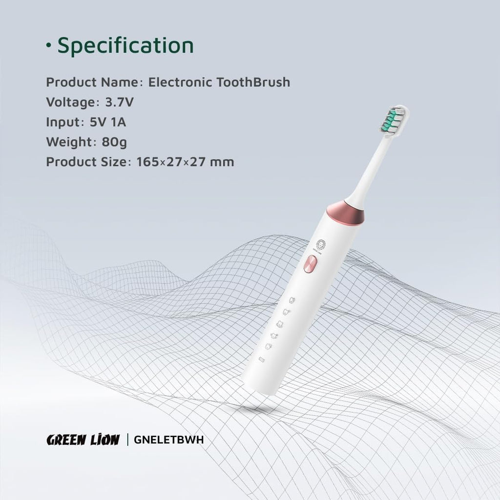 Green Lion toothbrush with replaceable brush heads and LED indicator
