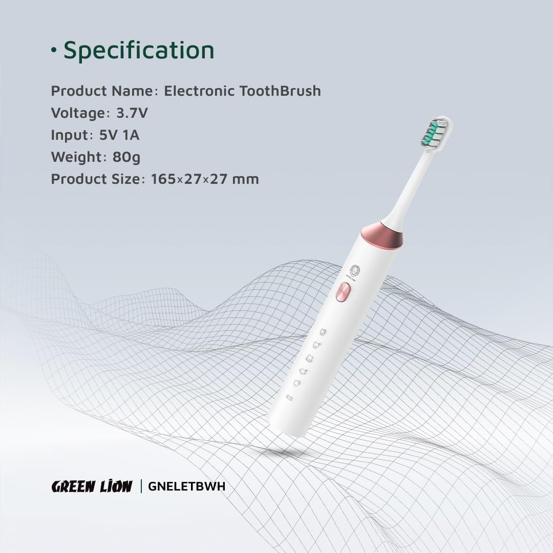 Green Lion toothbrush with replaceable brush heads and LED indicator
