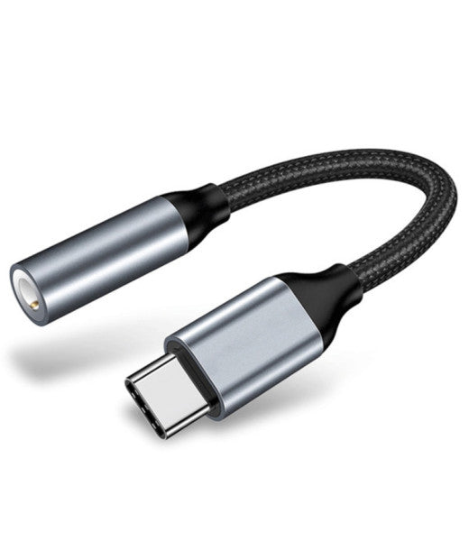 XO USB-C to AUX cable connector ends close-up