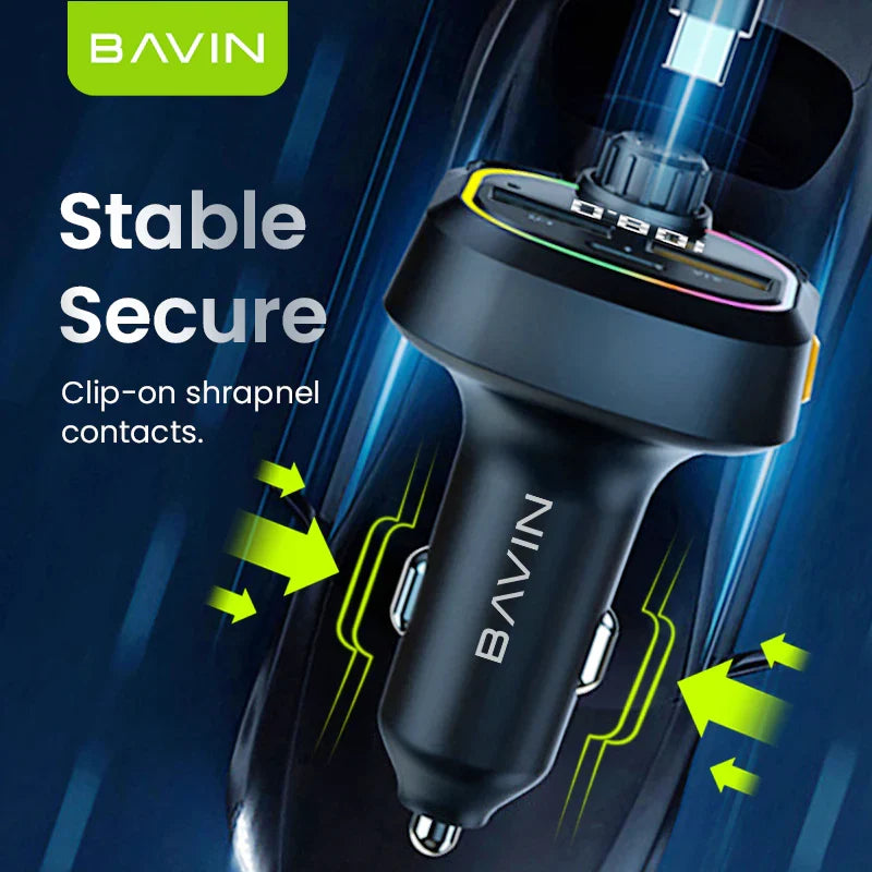 BAVIN C-C-PC2013 3-in-1 Car Charger & Bluetooth MP3 Player w/ Fast Charge & RGB Lighting