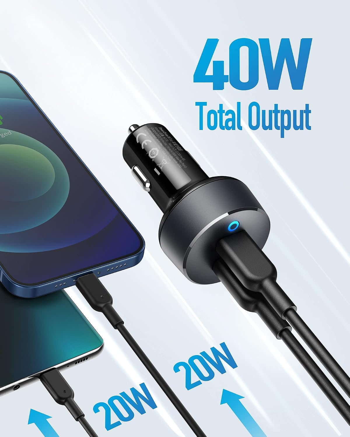 Anker 40W Dual USB-C Car Charger – Compact Size Detail