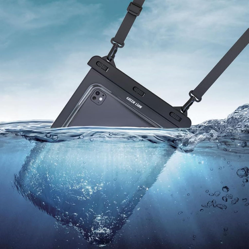 Tablet used underwater inside waterproof pouch IPX8
