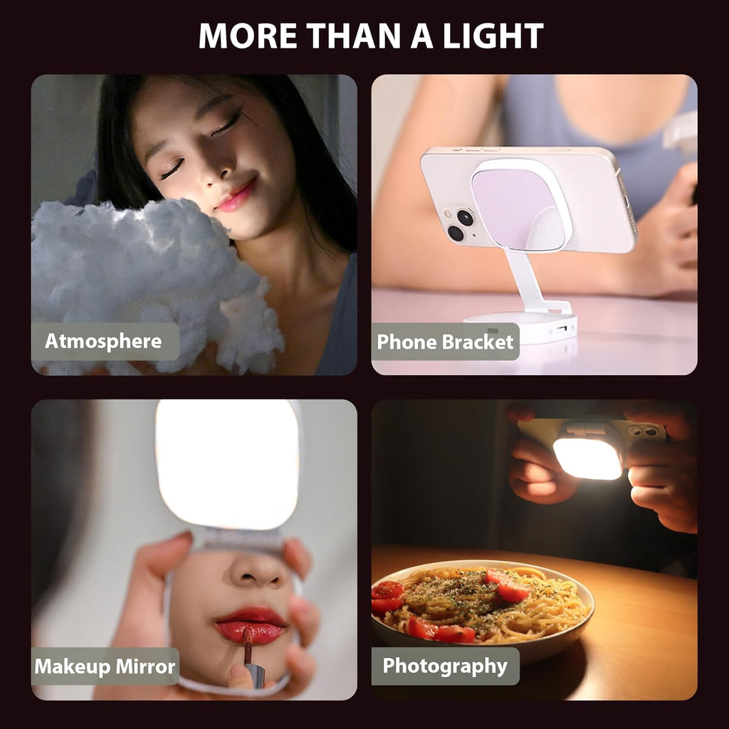 Magnetic selfie ring light with built-in mirror front