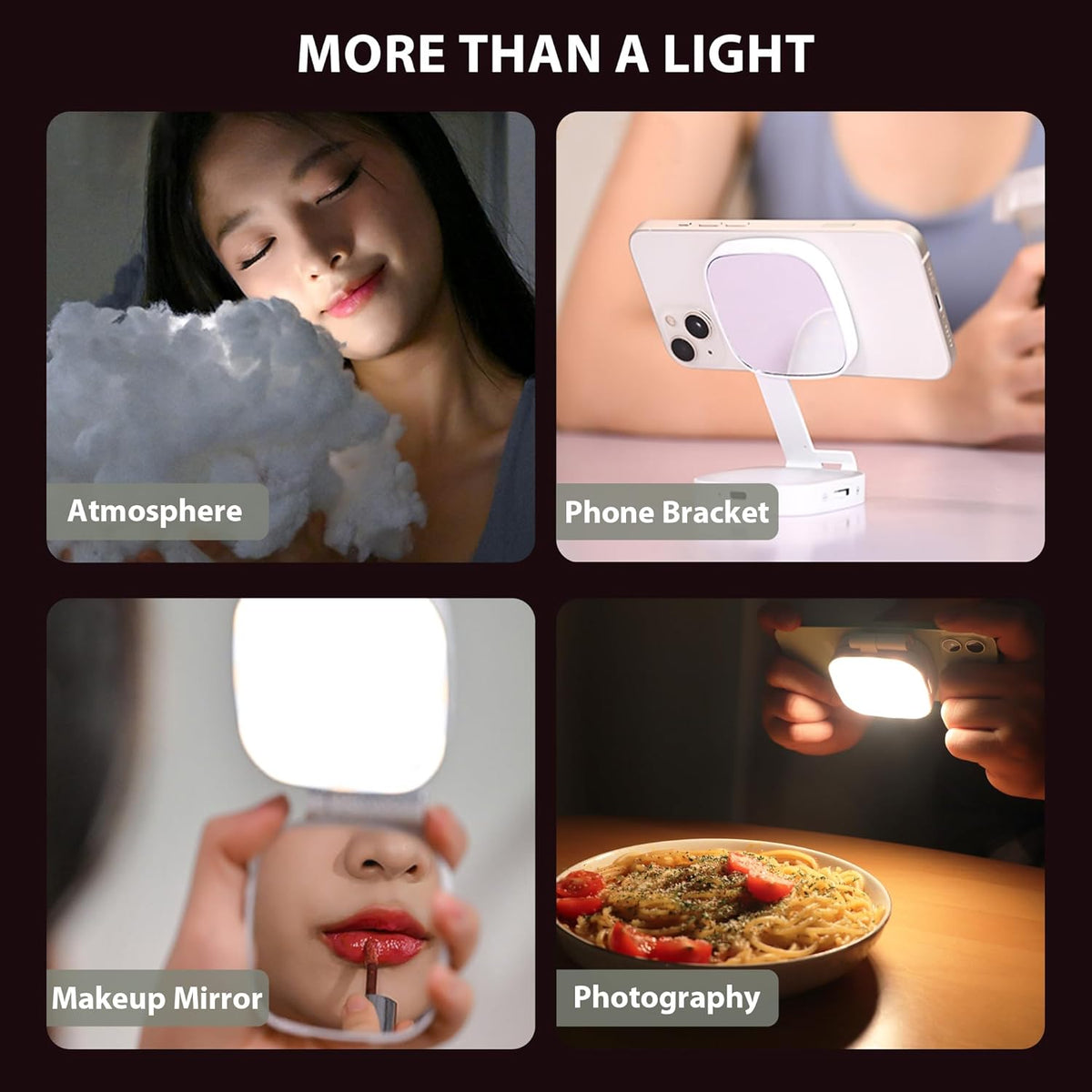 Magnetic selfie ring light with built-in mirror front