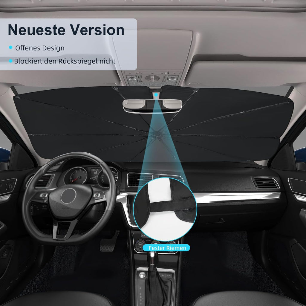 Windshield sun shade fitted inside a car to keep the interior cool in hot weather