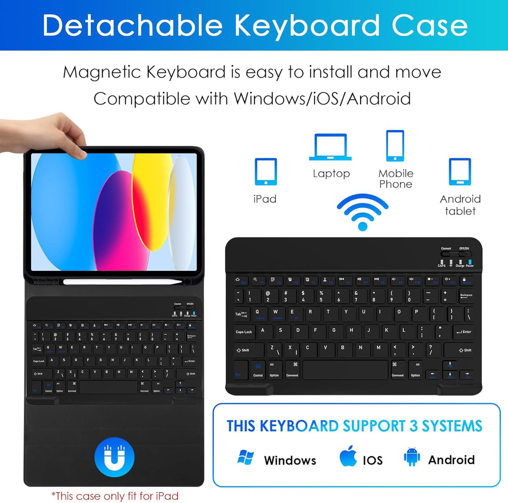 Slim iPad tablet case with detachable Bluetooth keyboard
