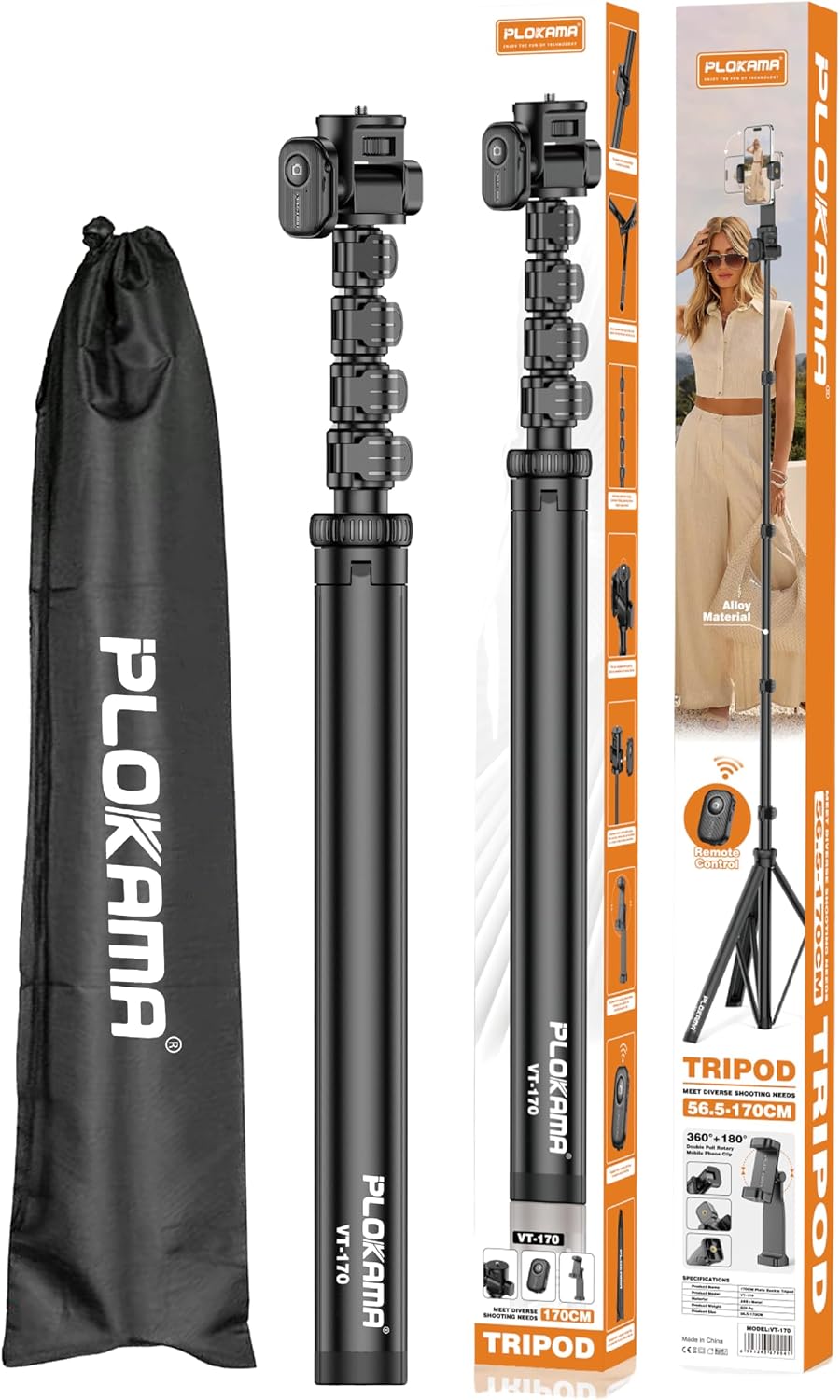 Plokama VT-170 phone and camera tripod – 170cm aluminium stand
