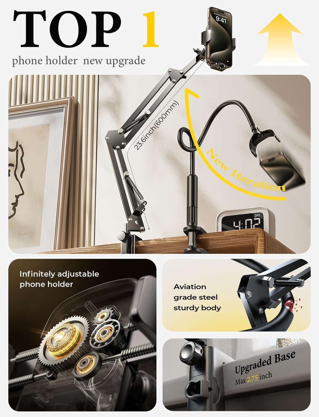 LISEN Gooseneck Phone Holder - Clamp on Desk