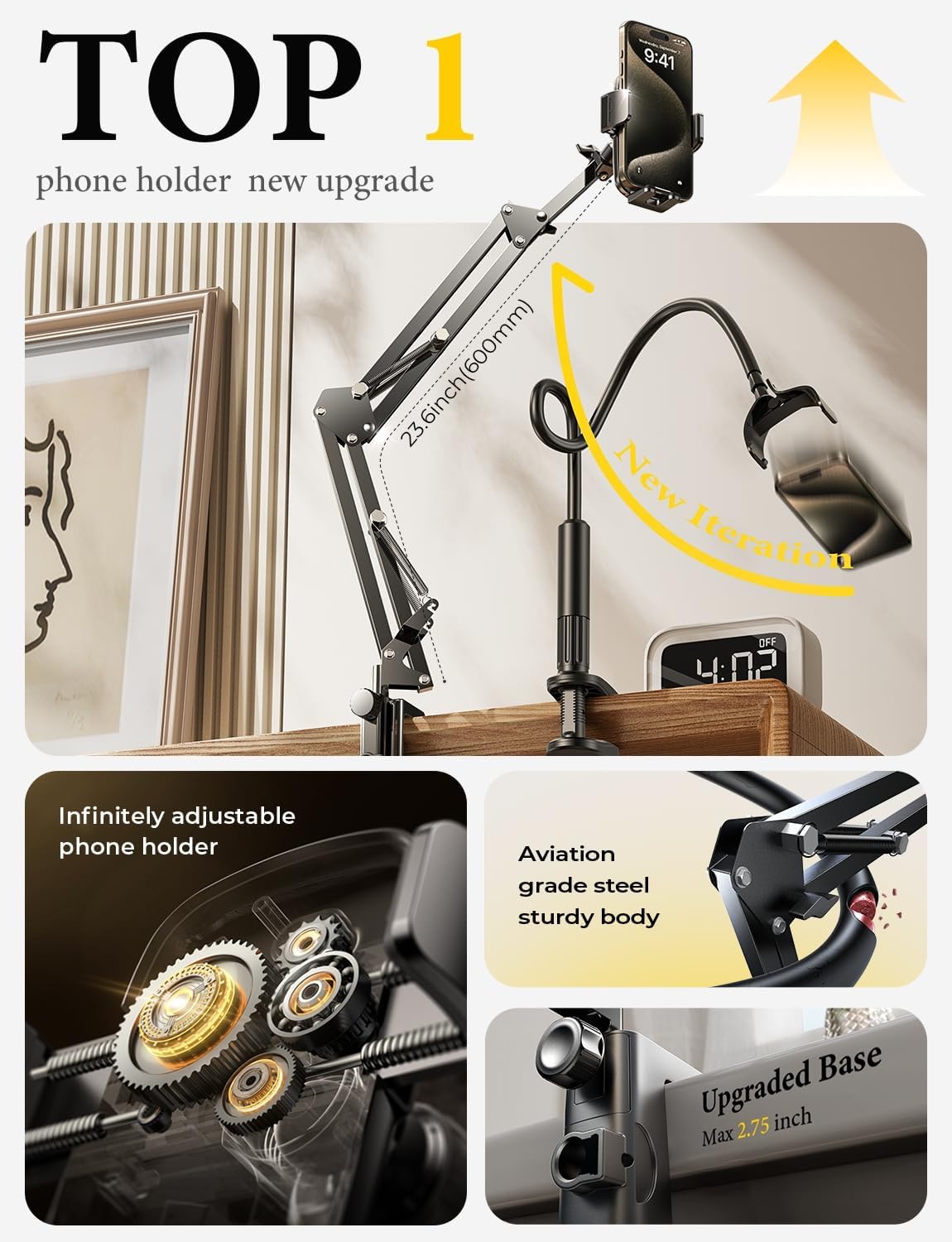 LISEN Gooseneck Phone Holder - Clamp on Desk
