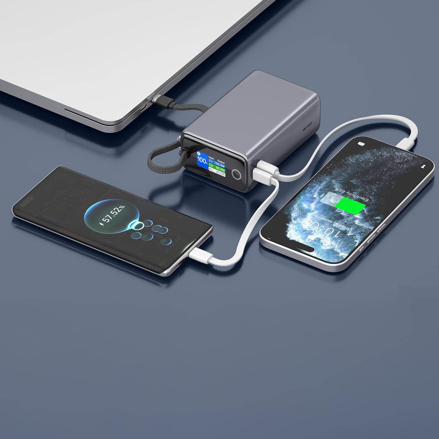 Green Lion Tron X premium power bank with durable braided cable.