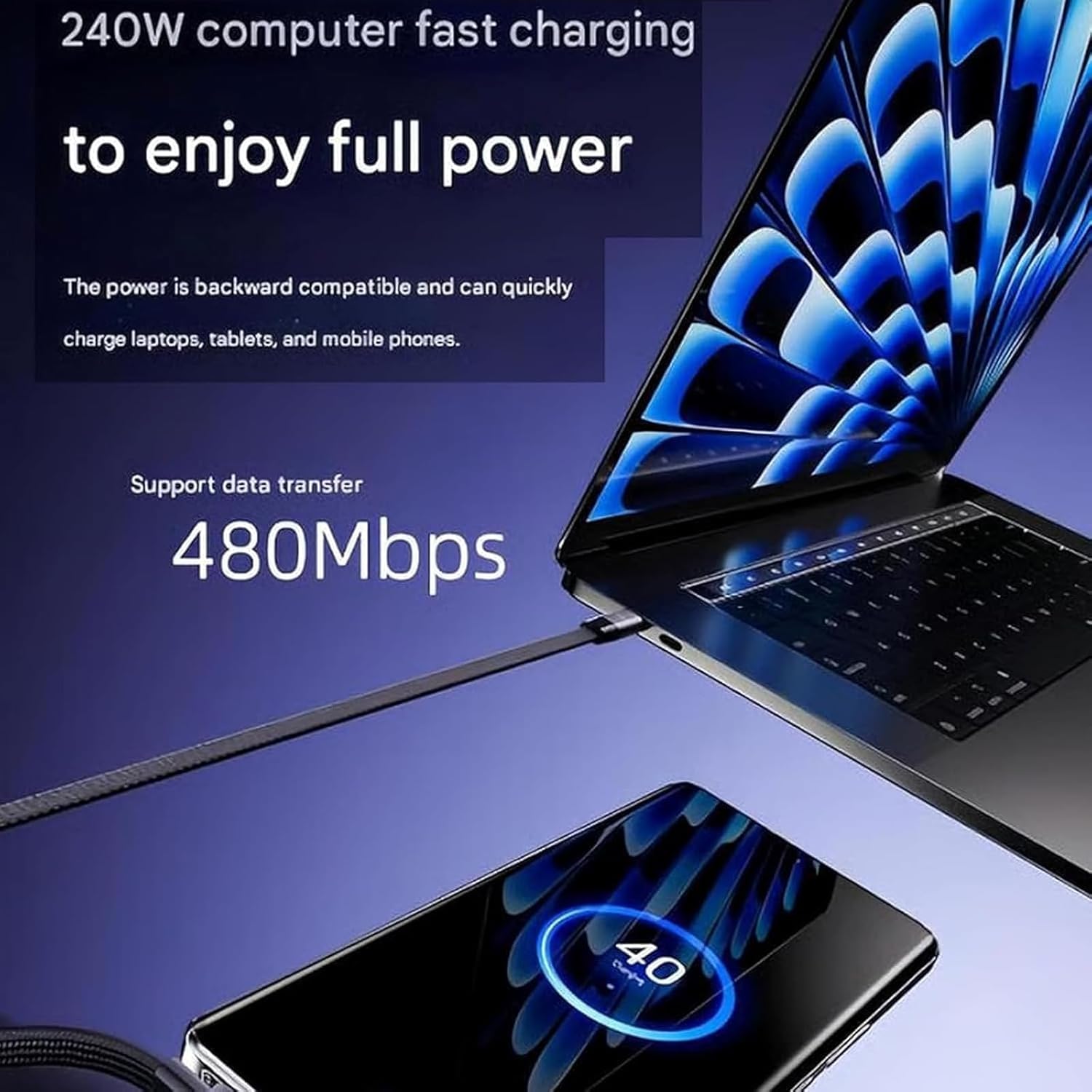 Basemo 2-in-1 Invisible Holder Charger Cable – 240W Fast Charging Cable with Built-in Phone Stand
