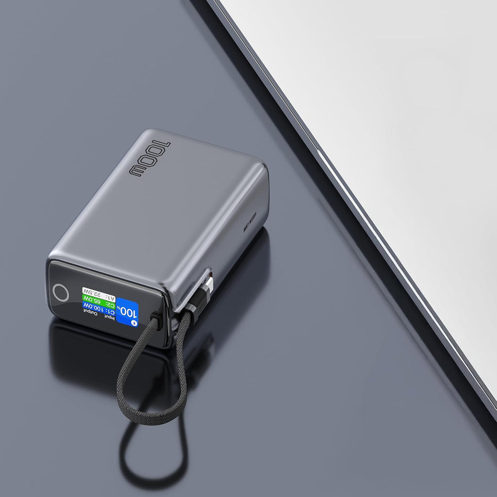 Power Bank 25000mAh, PD 100W, Built-in 100W Braided USB-C Cable Green Lion Tron X