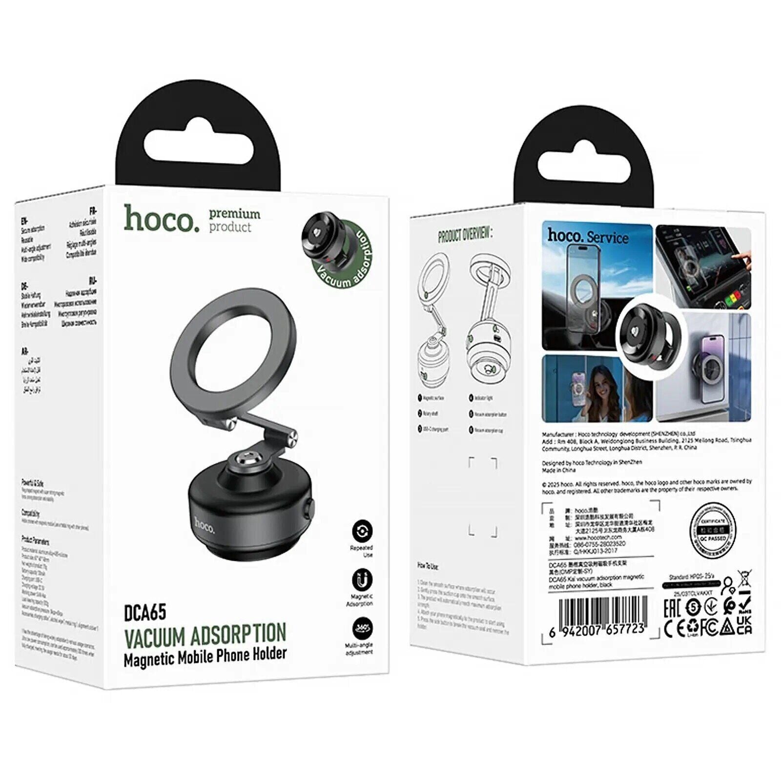HOCO DCA65 magnetic car holder – electric vacuum suction base