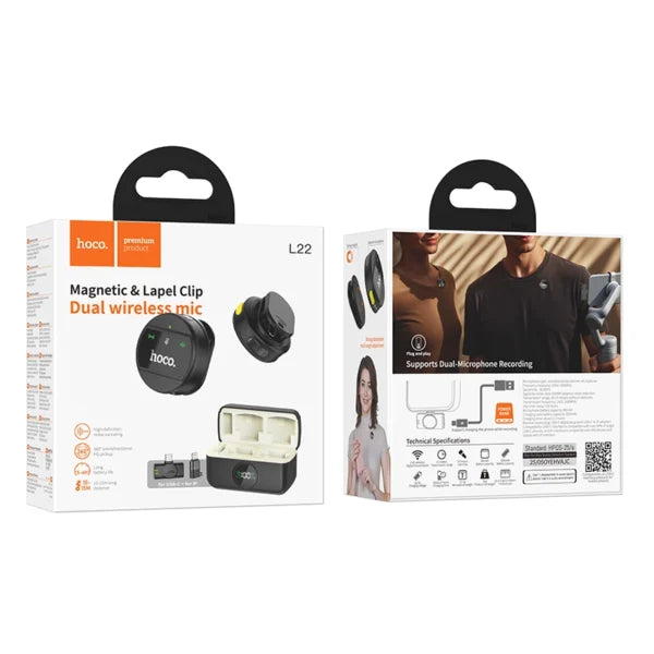 HOCO L22 Dual Wireless Lavalier Mic – Two Transmitters and Receiver