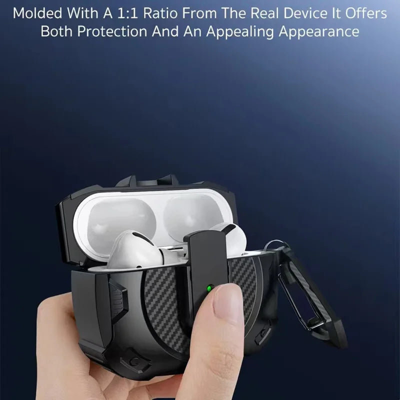 Shockproof AirPods 4 armor case with carbon fiber texture
