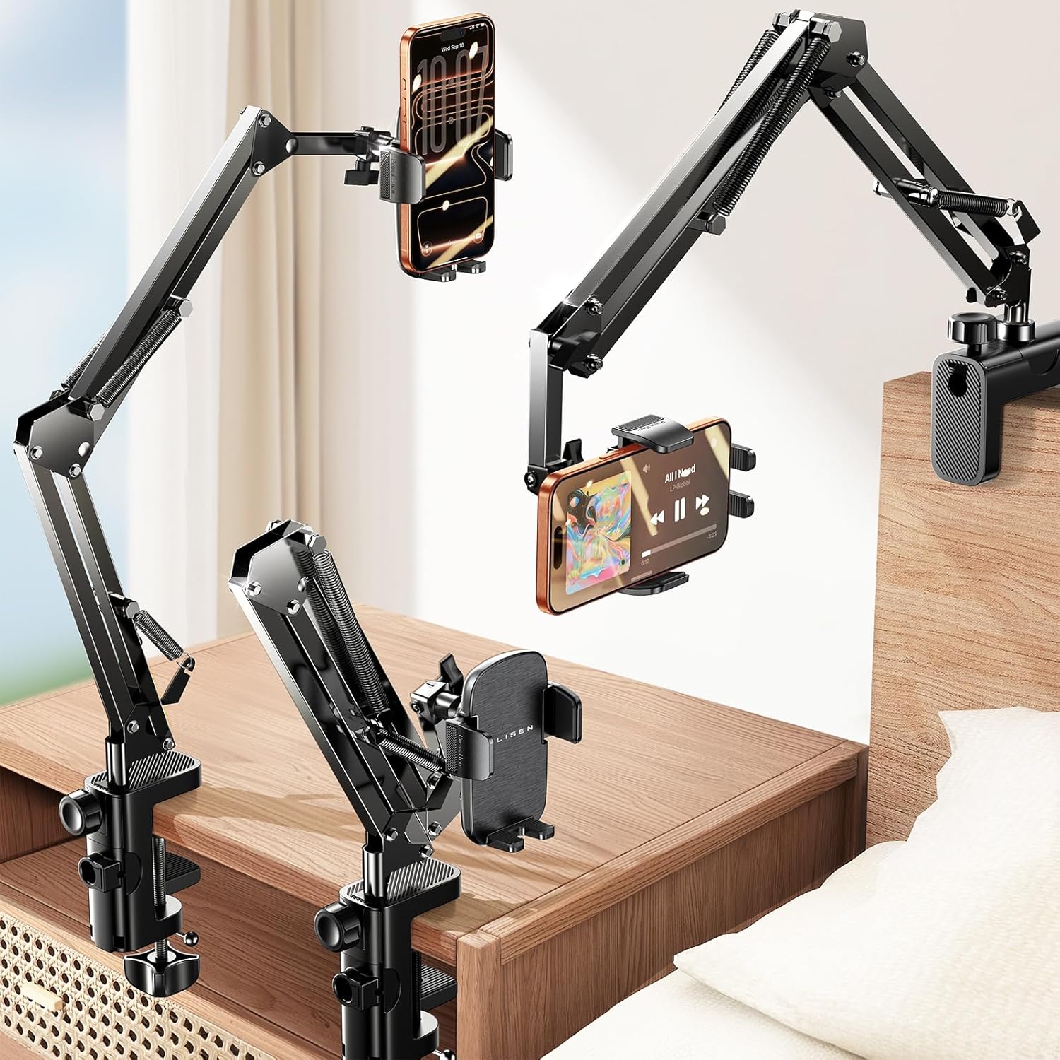LISEN Gooseneck Phone Holder for Bed and Desk - 3rd Gen Flexible Arm
